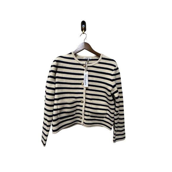 NWT Alex Mill Black and Cream Striped Paris Sweater Jacket Size M - Picture 6 of 10